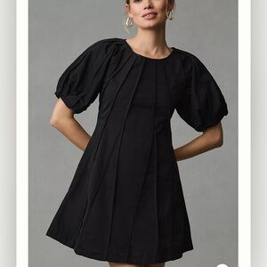 Aureta Anthropologie Puff-Sleeve Seamed A-Line Dress size S